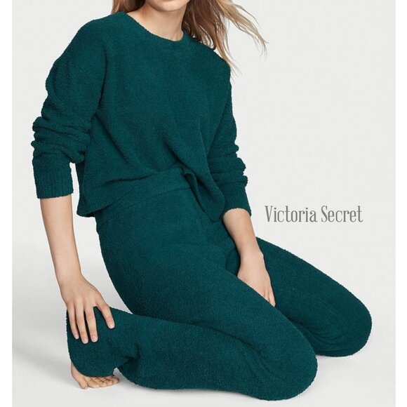 Victoria Secret Green Plush High Rise Flare Pant Top Lounge Set XS/S - Picture 1 of 6